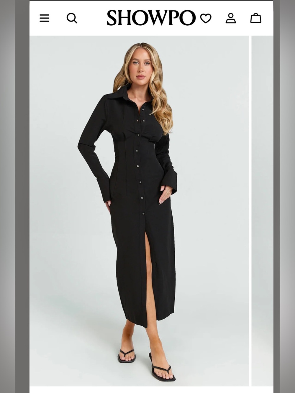 Showpo Black Button-Front Midi Shirt Dress Size 4 S